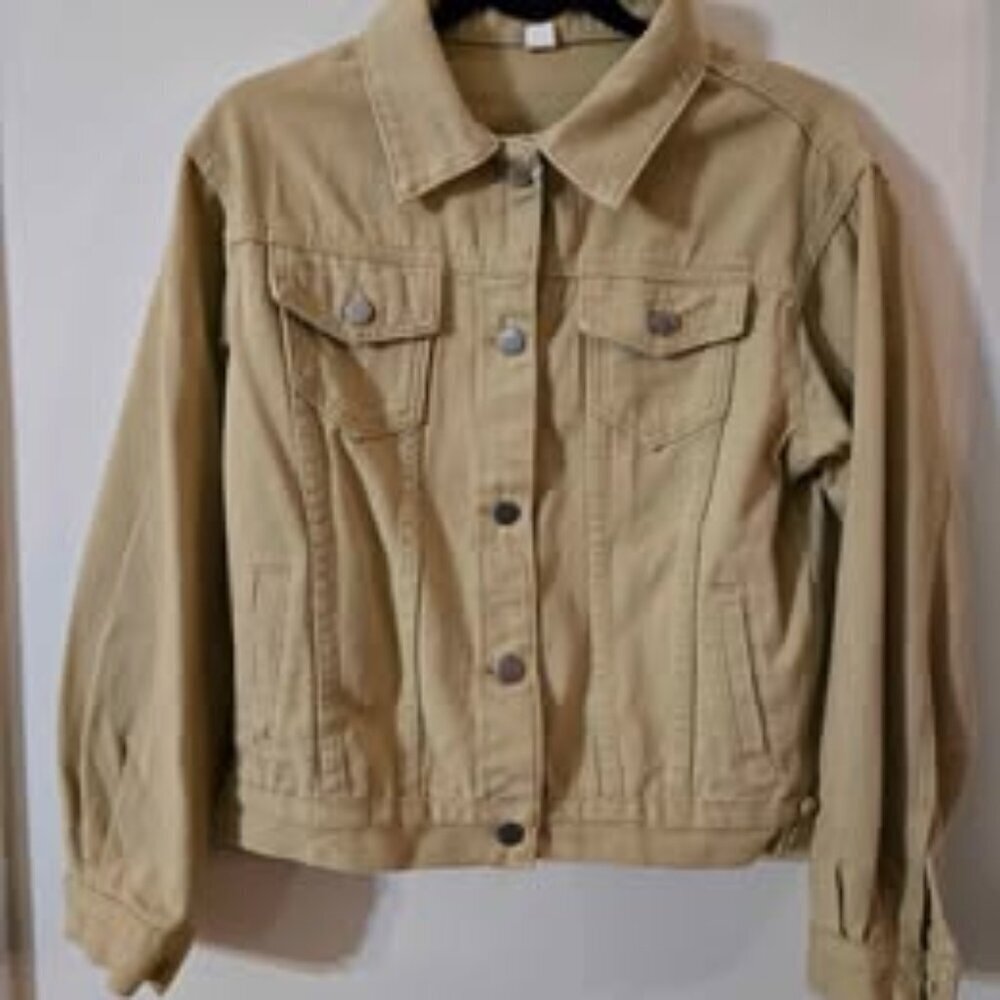 🆕️ NWT Locachy Tan Casual Denim Long Jacket Size Medium Long Sleeve
